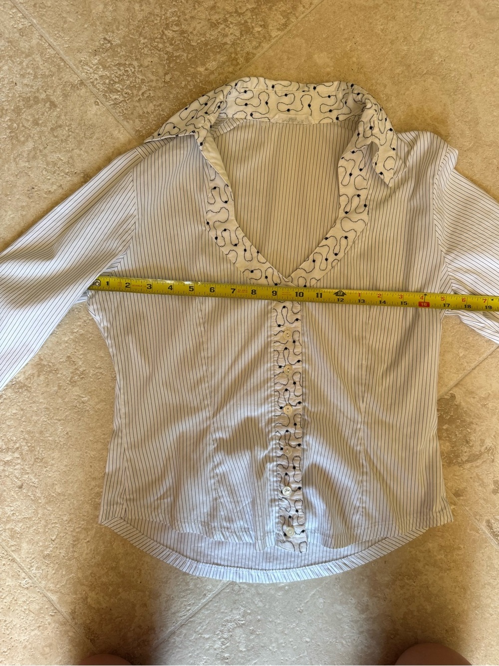 Rayure Paris White Pinstripe Embroidered Button Front Blouse - Picture 10 of 14